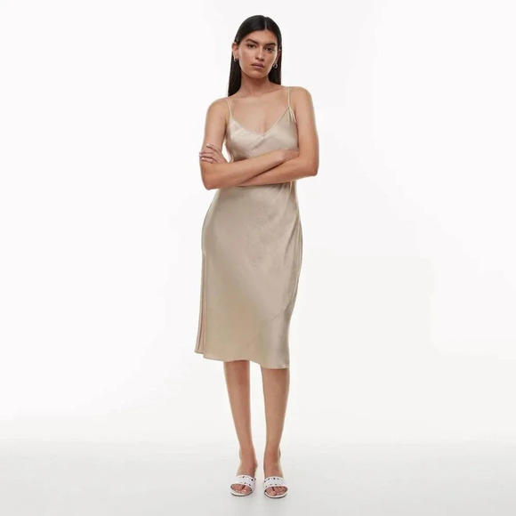 Aritzia Wilfred Womens XS Only Slip Satin Midi  Dress Champagne Chemise - Picture 1 of 8